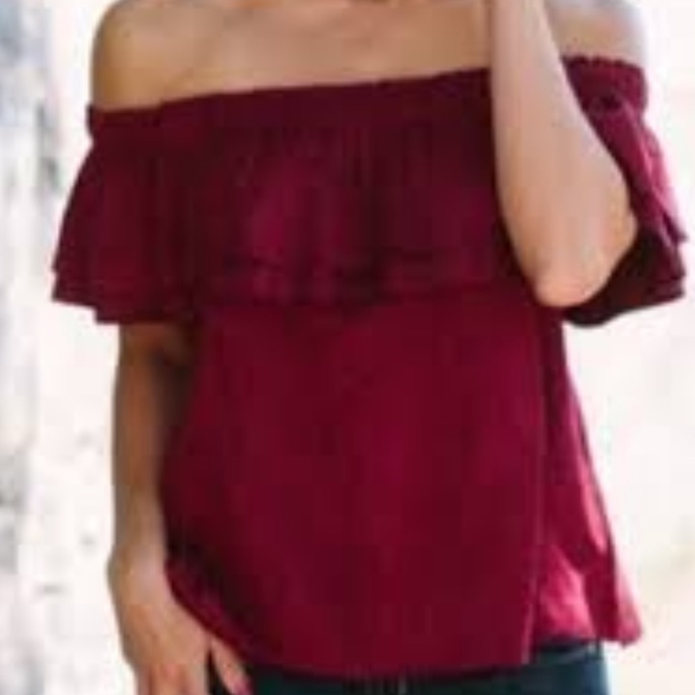 YOUNG FABULOUS & BROKE OFF THE SHOULDER PEASANT RED TOP BLOUSE XS